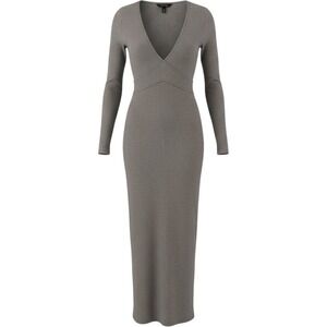 Wild Fable Maxi Dress Women XL Gray Long Sleeve V-Neck Ribbed Knit Slit Casual